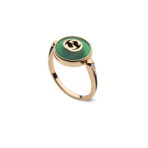 Gucci Interlocking Ring in pink gold, green agate and diamond YBC786547002